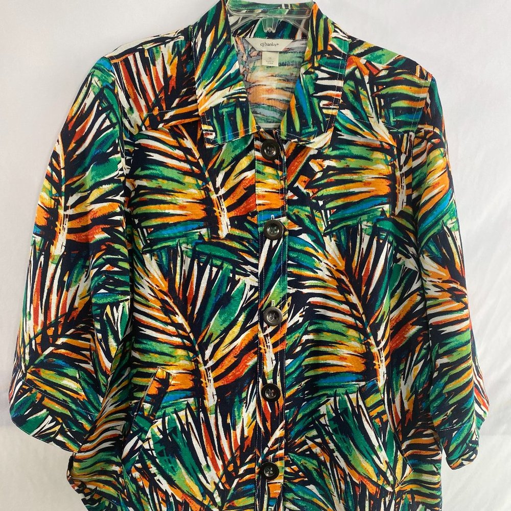 cj banks Multicolor Flora Print 3/4 Sleeve Blazer Jacket EUC Women's Size 1X - Picture 6 of 12